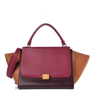 Celine calfskin medium trapeze orchid burgundy tan